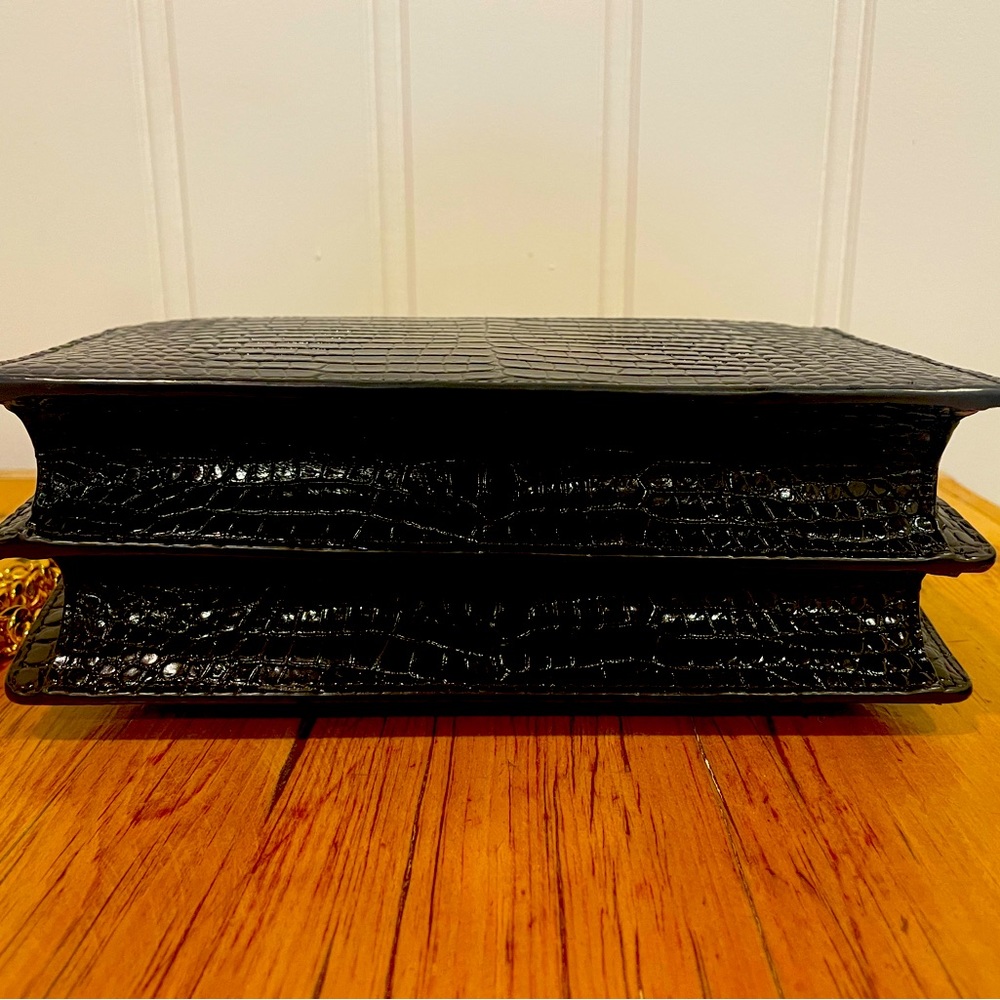 AUTHENTIC SAINT LAURENT SUNSET MEDIUM IN BLACK CROCODILE EMBOSSED SHINY LEATHER - Picture 3 of 8